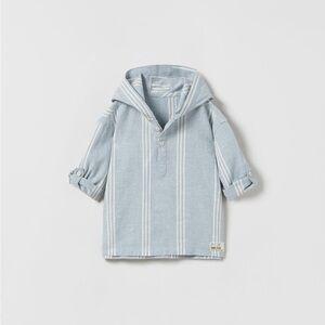 Zara Kids - Striped Hooded Shirt, Size 4-5